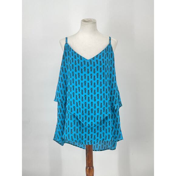 Torrid‎ Turquoise Pineapple Print Adjustable Spaghetti Strap Layered Top Size 2 - Picture 1 of 5